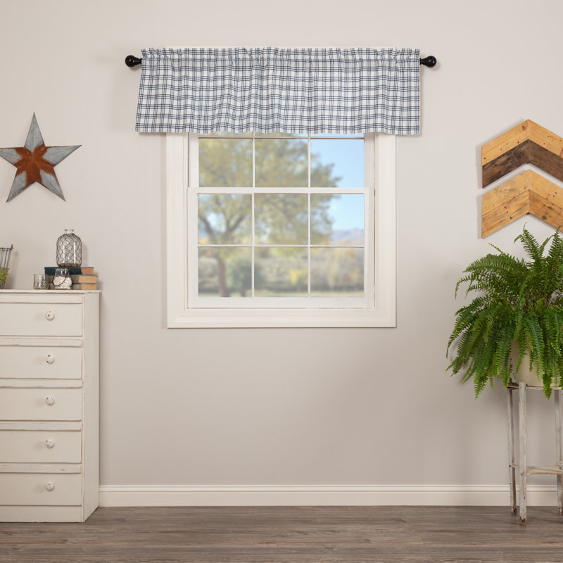 Sawyer Mill Cotton Plaid Tailored Window Valance, 60" W x 16" L, Denim Blue/Soft White