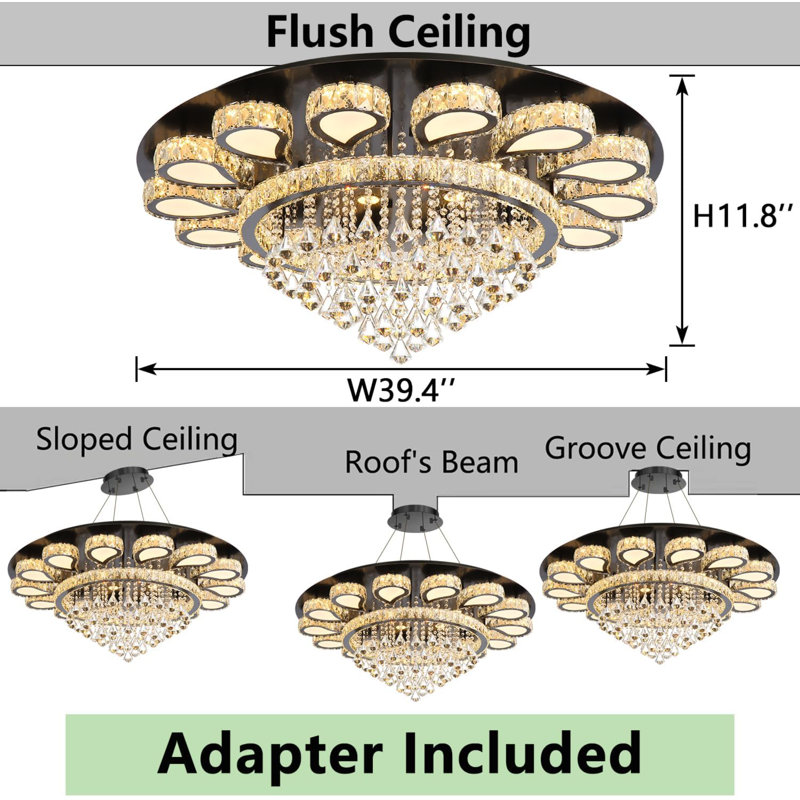 Lustre luxueux moderne à télécommande en cristal Luxury, Noir