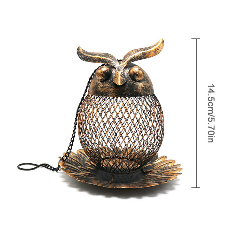 Mangeoire pour oiseaux en fonte brune en forme de hibou