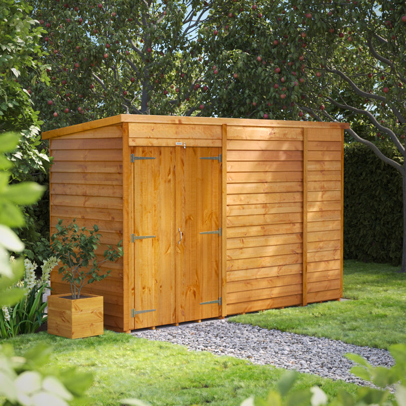 Powersheds 10 x 4ft Timber Overlap Windowless Pent Garden Shed, Double Doors