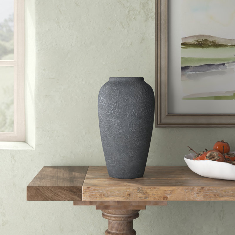 Ceramic Textured Decorative Vase, 15.3" H x 8.5" W x 8.5" D