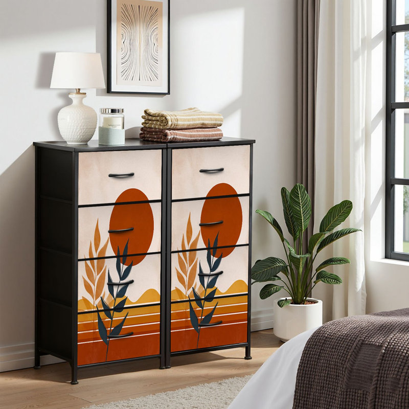 4 Drawer Dresser for Bedroom, Narrow Chest of Drawers, Wooden Top and Study Iron Frame 18"x37.5"-(WxH)