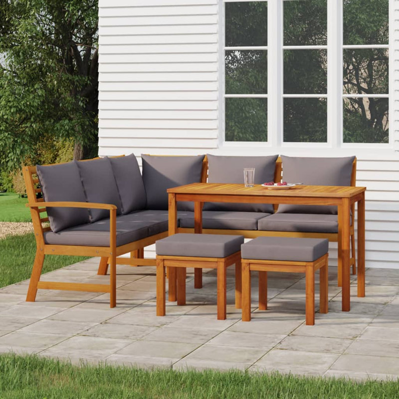 Ensemble de conversation pour 7 personnes avec coussins, Gris foncé