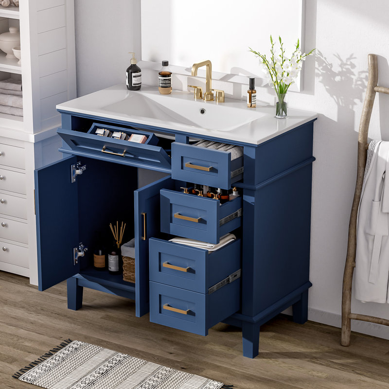 Meuble-lavabo simple 36 po avec lavabo, Bleu