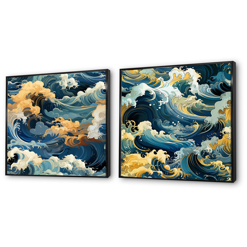 Quijano - Ensemble de 2 impressions sur toile côtières, Cadre noir, H 16 po x l 33 po x P 1 po