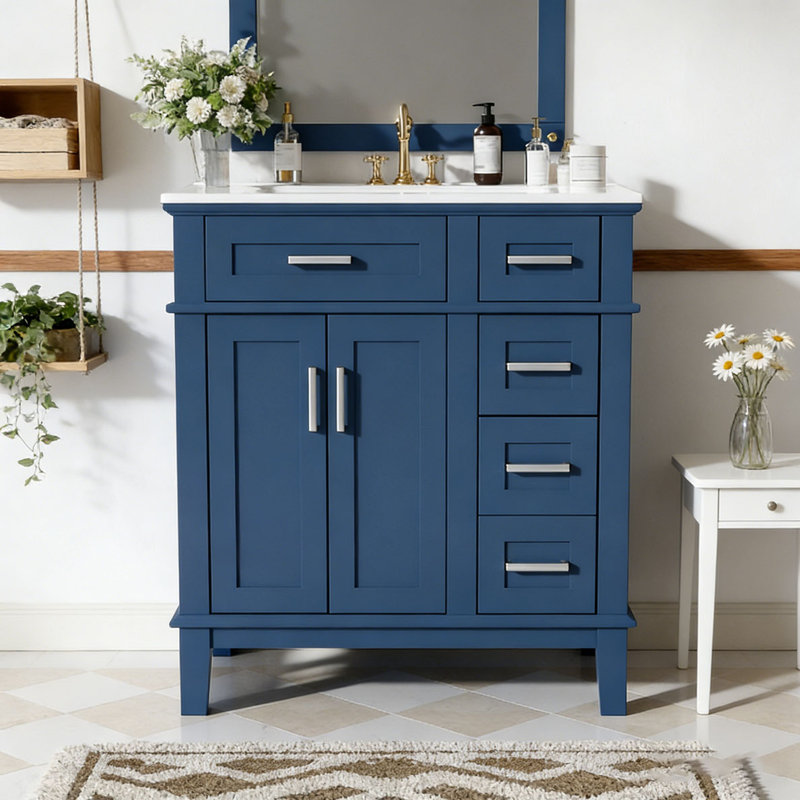Meuble-lavabo moderne avec lavabo en céramique, 30"+Blue