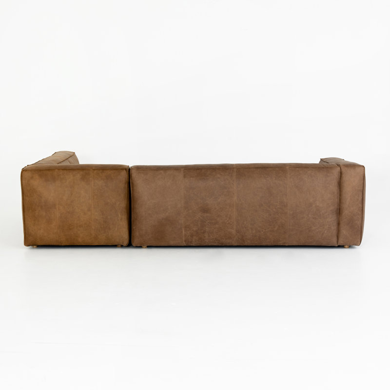 Strom 120" Leather Sectional, Left Hand Facing, Natural Washed Sand Top Grain Leather