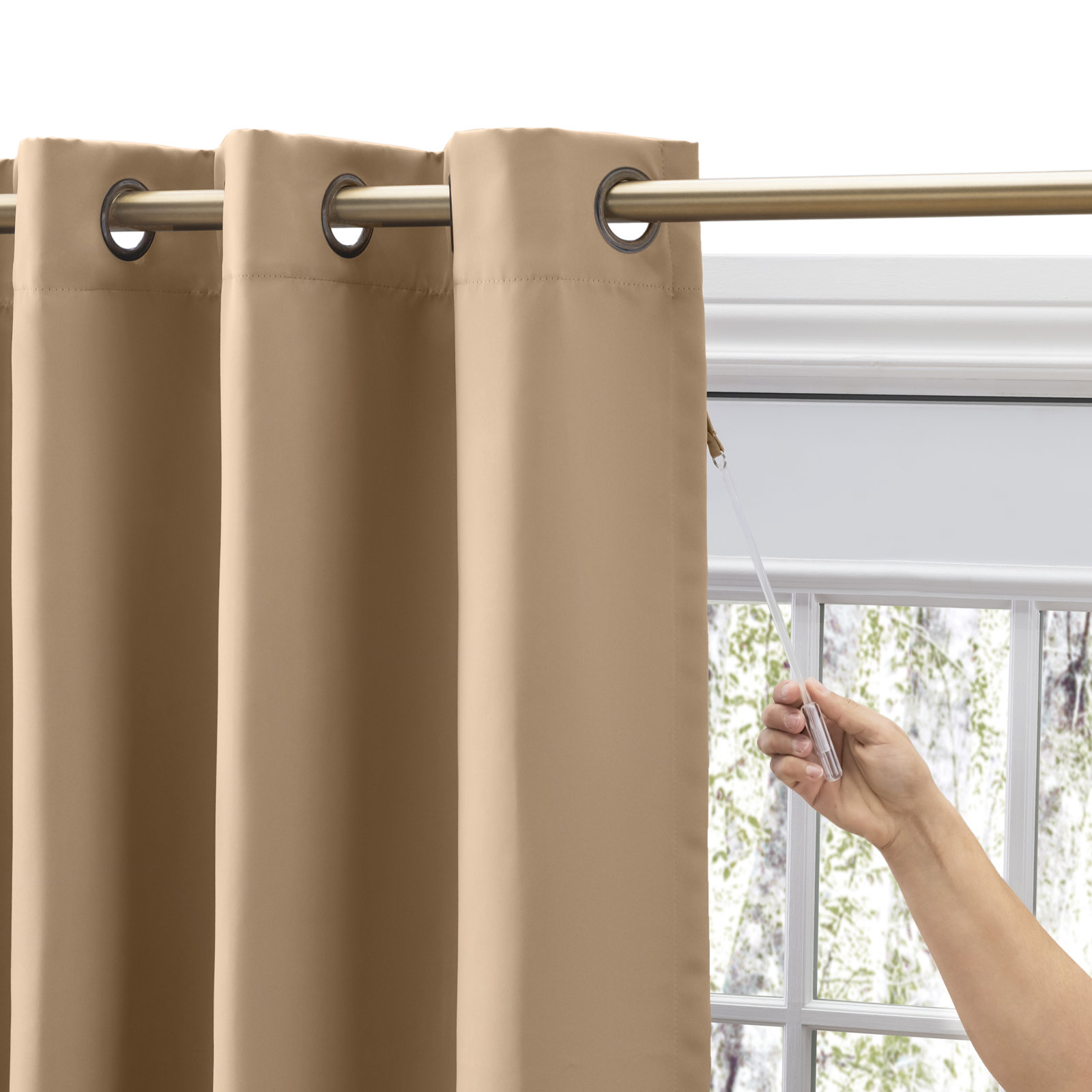 Ardelle Blackout Thermal Grommet Curtain Panel, 56" W x 54" L, Sand with Antiqued Bronze Grommets
