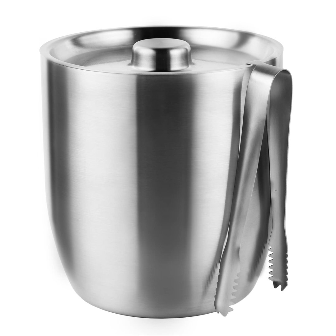 3L Double Walled Vacuum Insulated Ice Bucket With Lid & Tong Stainless Steel Champagne Buckets