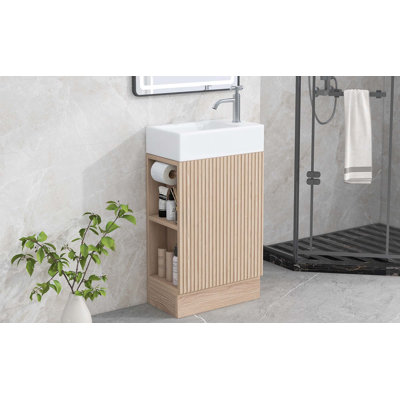 Meuble-lavabo 18,6 po avec lavabo, meuble-lavabo avec tablette à 2 niveaux, orienté vers la gauche ou vers la droite
