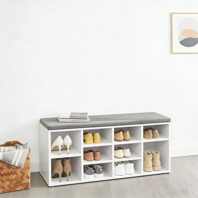 Entryway Shoe Bench With Cushioned Seat And 10 Compartments