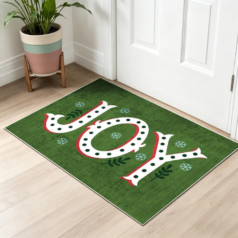Tapis vert de Noël lavable à la machine à motif de lettres pour Noël, Rectangle 32 po x 47 po