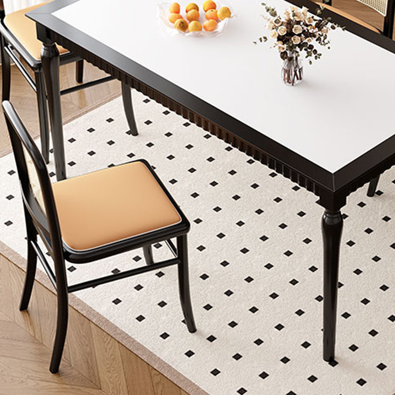 Classic Retro Simple Rectangular Dining Table, Black/White, Black
