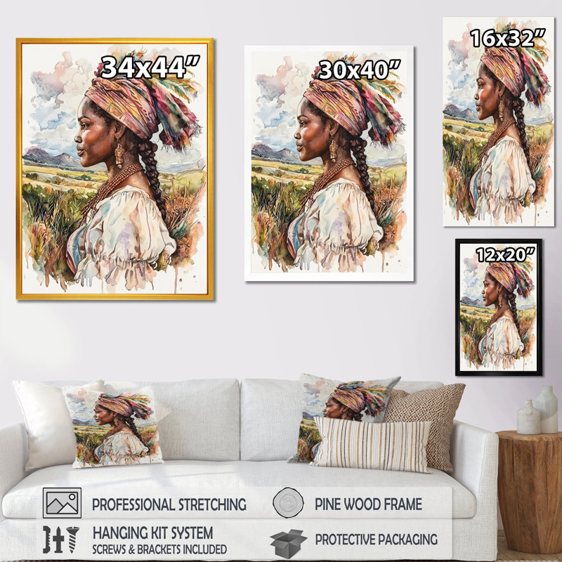 «Gullah Woman African Memory I» - art mural femme afro-américaine, H 20 po x l 12 po, Toile tendue, Ne s’applique pas