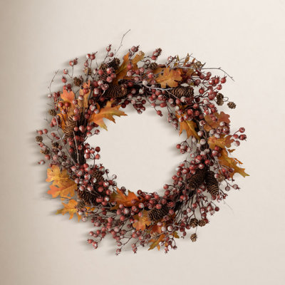 24" Artificial Rustic Berry Leaf Fall Wreath