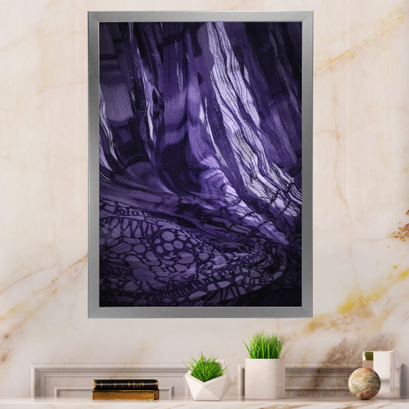 Ornement encre mauve - reproduction d'art sur toile encadrée, Cadre photo argenté, H 40 po x l 30 po x P 1,5 po