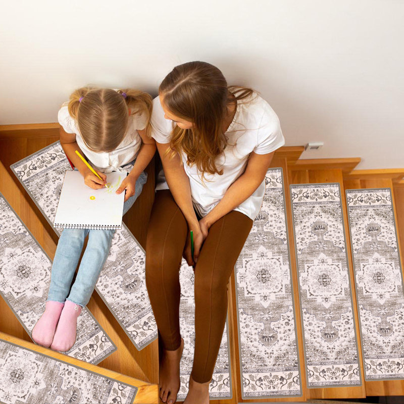 Tapis d'escalier intérieur antidérapant (ensemble de 15), Brun / beige