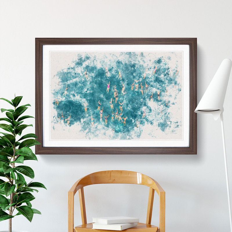 Swimmers Swimming - Picture Frame Graphic Art Print, Walnut Framed, 45cm H x 63cm W x 2cm D