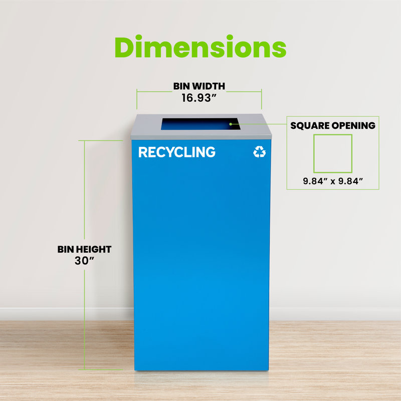 Alpine Industries 29 Gallon Steel Recycling Bin with Square Lid