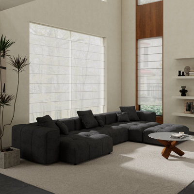 Kay Crumley 4-Piece Upholstered Modern Linen Fabric Sectional Sofa With Ottoman