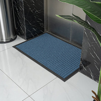 Tapis de sol 36 x 24 po, 1 tapis extérieur gaufré antidérapant et envers antidérapant, tapis de polypropylène bleu clair, ne se tache pas, très résistant