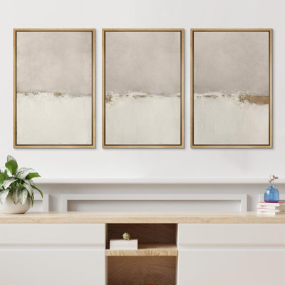Minimalist " Gray Green Duotone Watercolor Pastel Minimalist Landscape Abstract Shapes Modern Neutral Art " 3 - Pieces