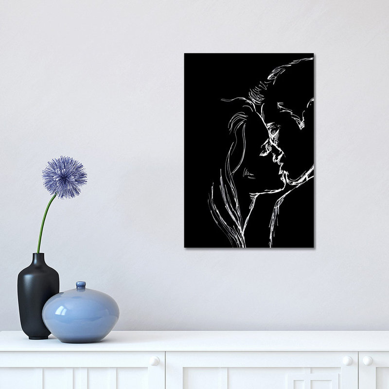 Kiss - Black and White 1 Piece Wrapped Canvas Wall Art, 45.72cm H x 30.48cm W x 1.905cm D