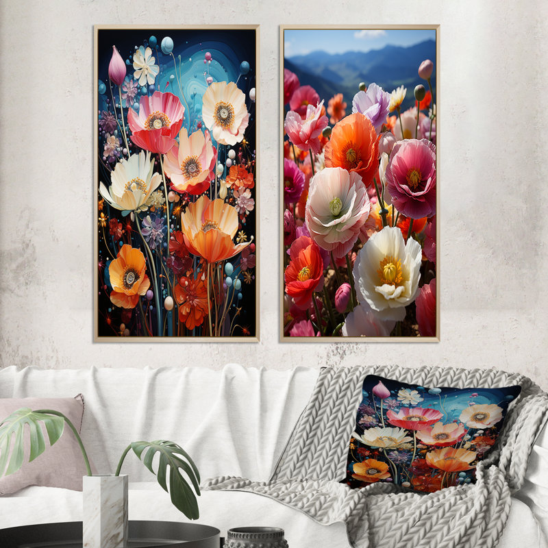 «Wildflowers Enchanted Blossoms», 2 pièces sur toile, H 32 po x l 32 po, Encadrement brun