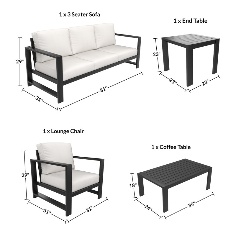 Dulcie 4-Person Seating Set With Sunbrella® Cushions, Canvas White Sunbrella® Canvas