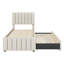 Lit simple avec lit gigogne escamotable et 3 tiroirs de rangement en dessous, lit plateforme simple tapissier en lin-548246515