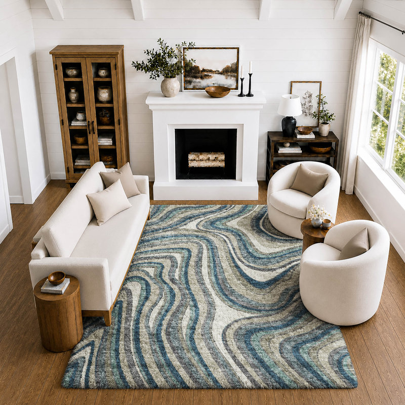 Tapis Dream Shag ADS756 à motifs tourbillonnants, lavable à la machine de qualité supérieure, Teal, 9' x 12'