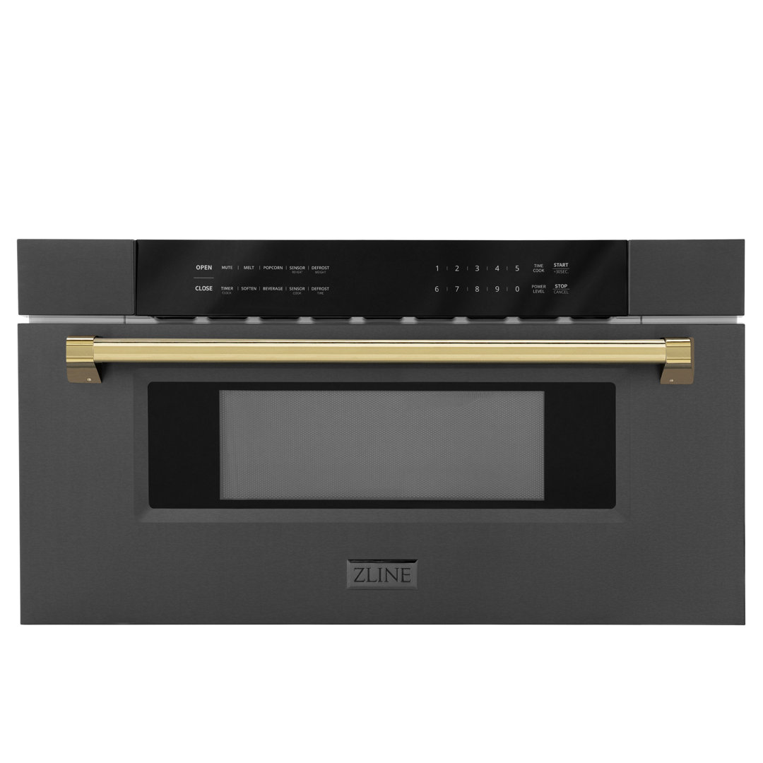 ZLINE Autograph Edition 30 in. 1.2 cu. ft. Built-in Microwave Drawer in Black Stainless Steel and Accents ZLINE Accent 