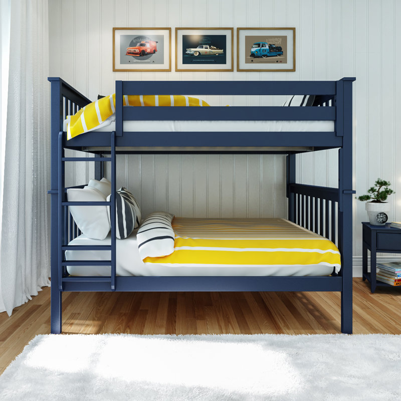  Benjahmin Kids Solid Wood Bunk Bed, Full over Full, Blue