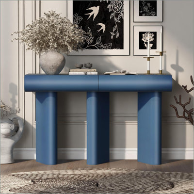 Table basse de style moderne en U de 47,6 po avec 2 tiroirs courbés, plateau en panneau de fibres à densité moyenne, facile à nettoyer et amp; Rangement spacieux