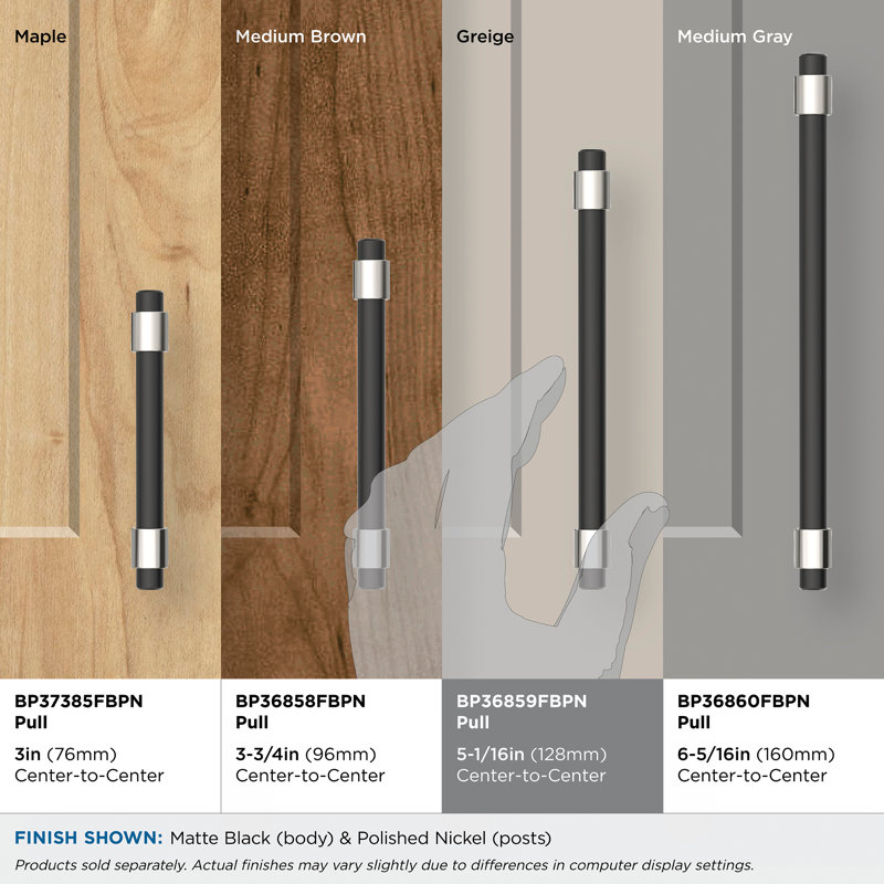 Mergence bar handle, 5 1/16 po D'un centre à l'autre, Matte Black/Polished Nickel