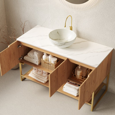 Meuble-lavabo autoportant Verona de 48 po avec comptoir en pierre frittée et portes à fermeture douce