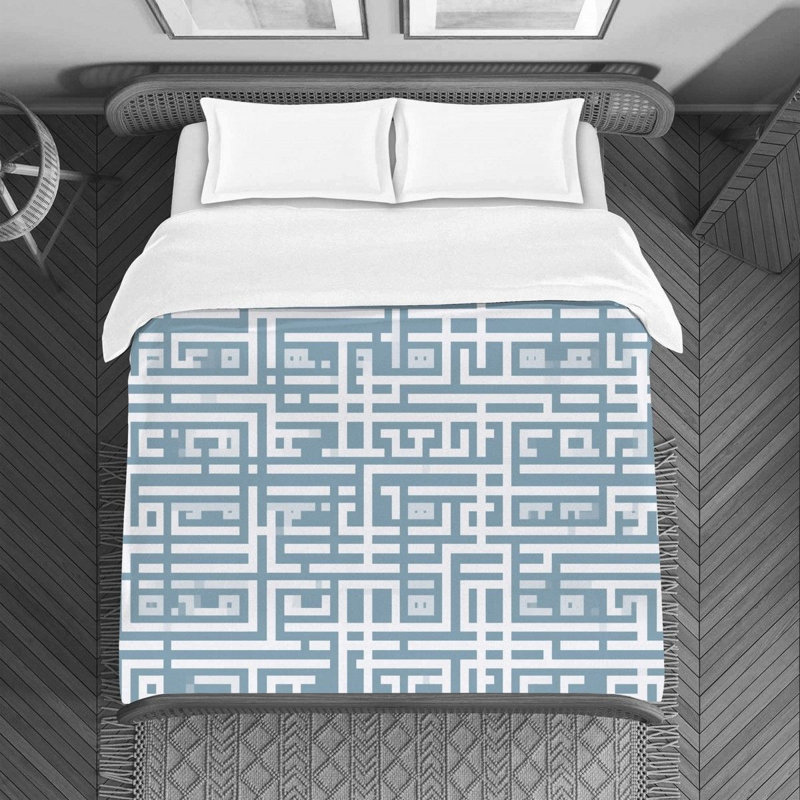 Housse de couette Mandala, Housse de couette simple, Bleu / argent