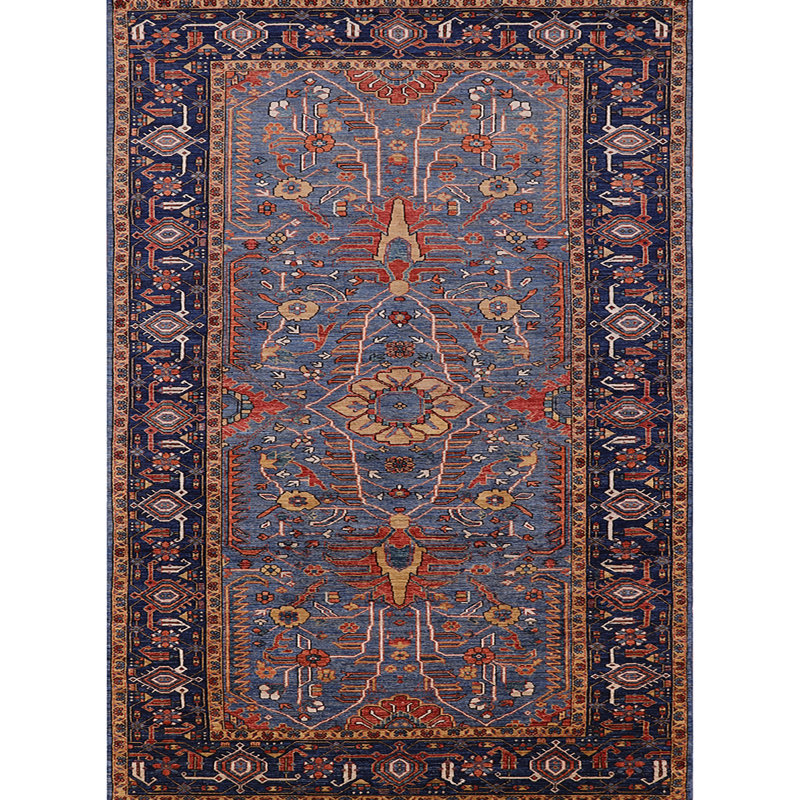 Tapis oriental bleu marine / bleu / rouge Rine, Carré 6 pi