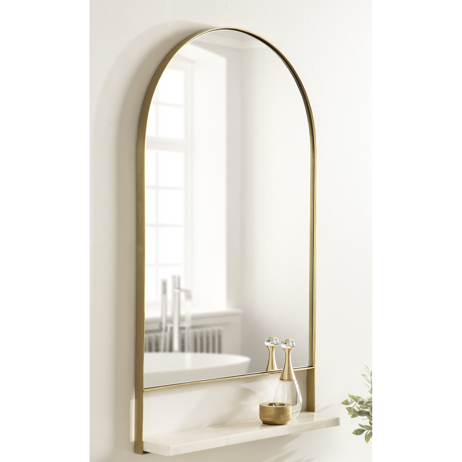Cielo Arch Mirror with Shelves, Gold/White, 20" x 12"