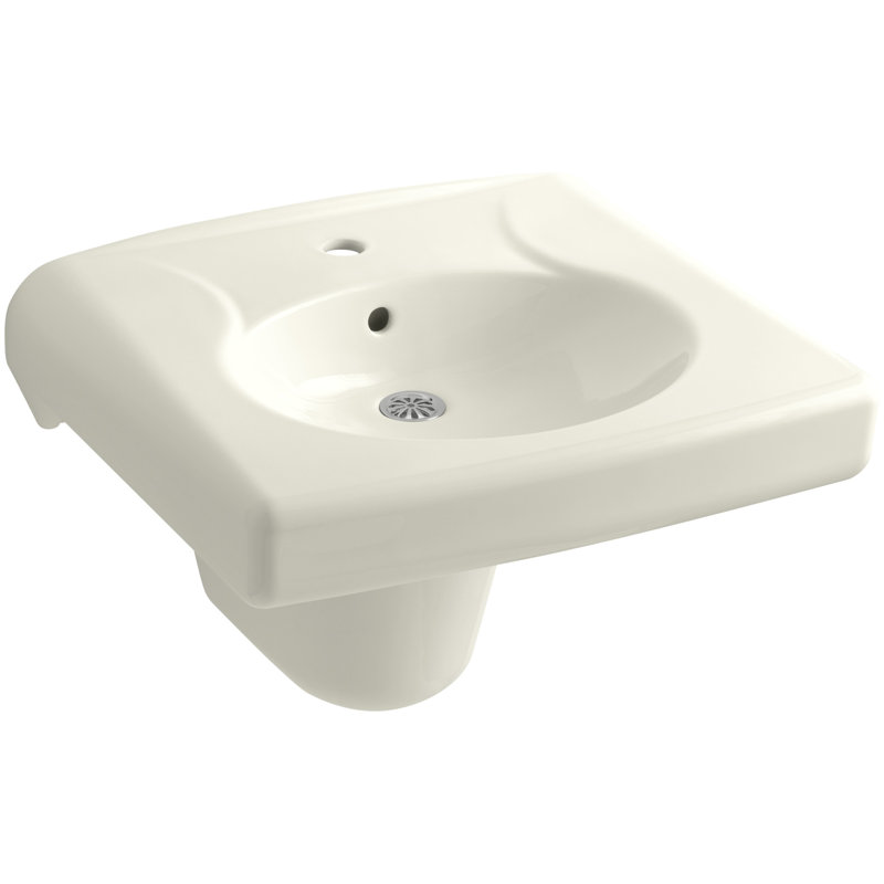 Brenham Ceramic 22" Wall Mount Bathroom Sink with Overflow, Biscuit, Single