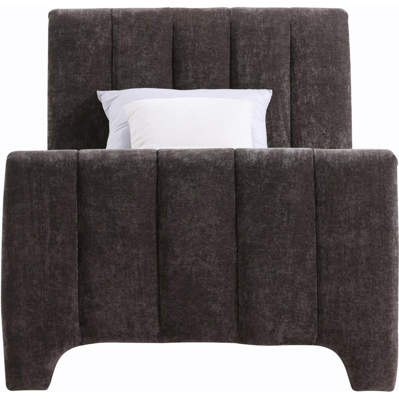 Zerina Chenille Fabric Bed, Twin, Brown Chenille Fabric