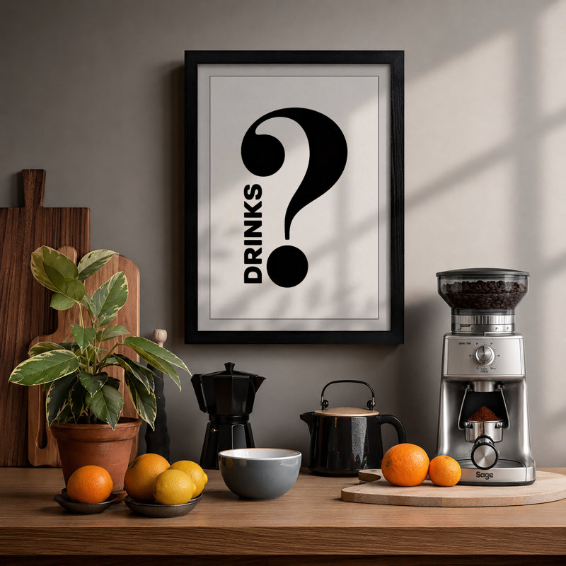 Questions And Drinks Typography - Print, A1 - 84.1 x 59.4 cm, Black