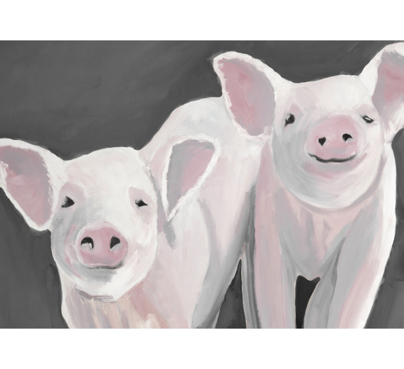 Deux petits porcelets - imprimé mat encadré de ferme rose