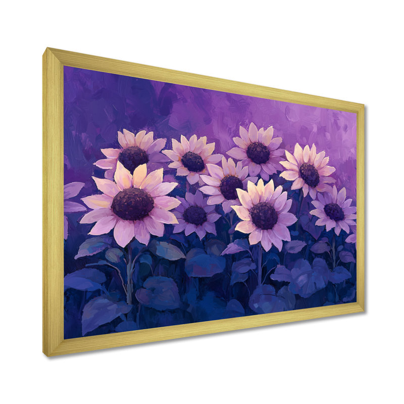 Dony, crépuscule mauve, teintes de coucher de soleil, champ de tournesols III - art mural de tournesols pour le salon, Doré