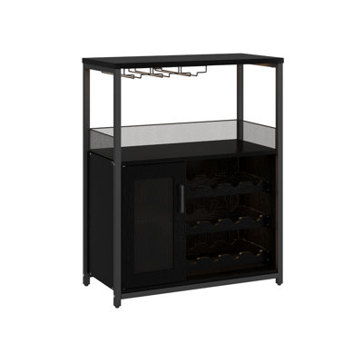 Wine Bar Cabinet with Wine Racks, Glass Holders & Mesh Door