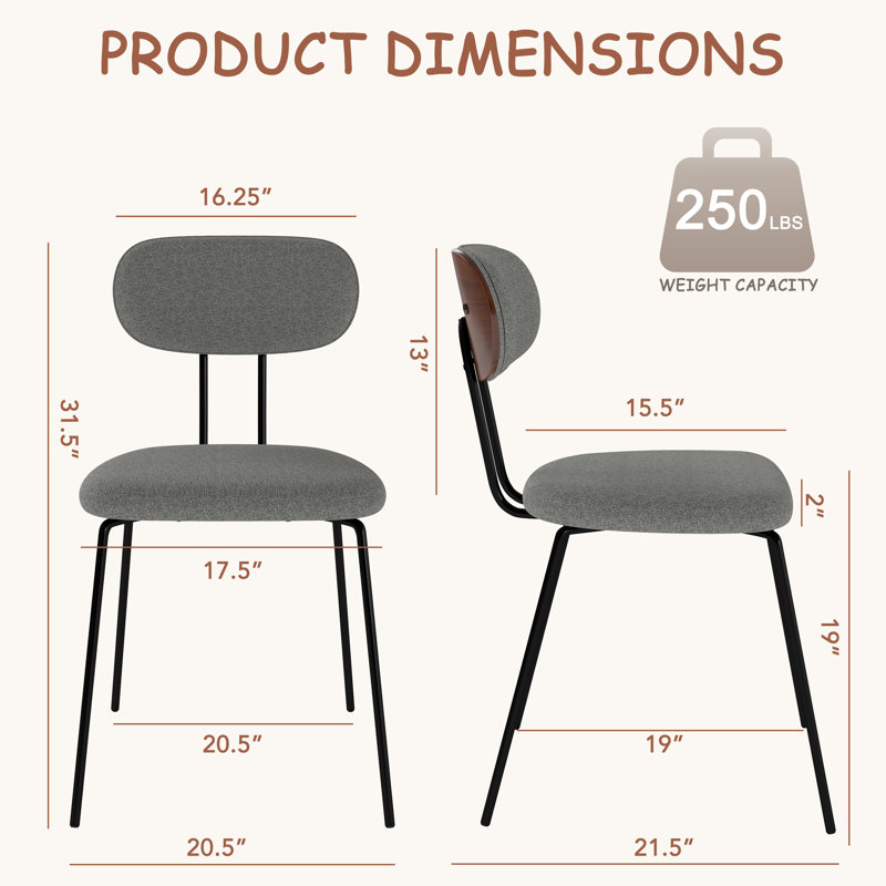 19'' H Modern Linen-like Fabric Upholstered Dining Chair With Metal Legs, Gray