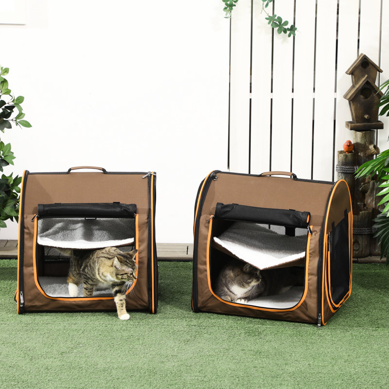 Sac de transport pour chat de 39 po, brun - coussins moelleux, deux compartiments, sac de transport facile d'accès pour animaux de compagnie, sac de rangement à fermeture à glissière pour fenêtre