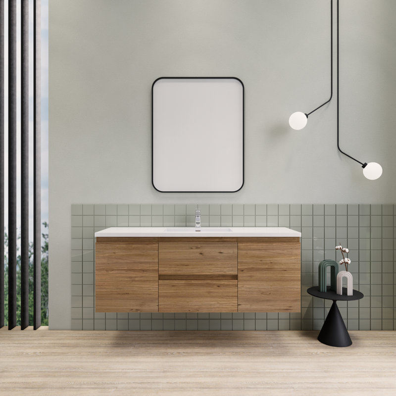 Alcester 59.2'' Single Bathroom Vanity with Resin Top, Natural Oak