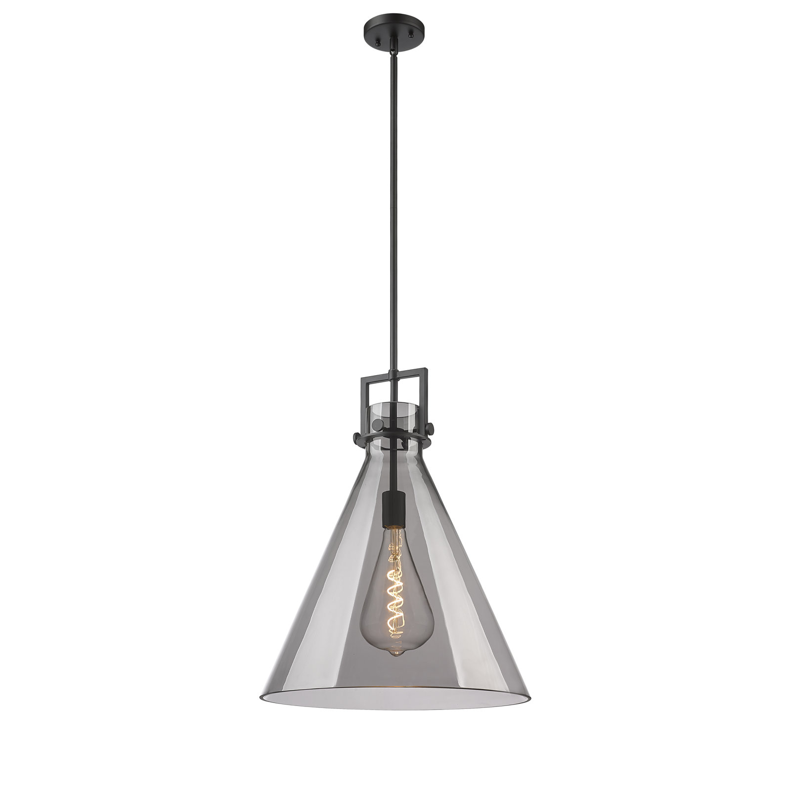 Coterie Single Light Glass Dimmable Pendant, Plated Smoke, 22.75" H x 18" W x 18" D, Matte Black