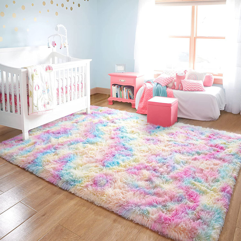 5x8 Multicolor Synthetic Shag Rainbow Area Rug